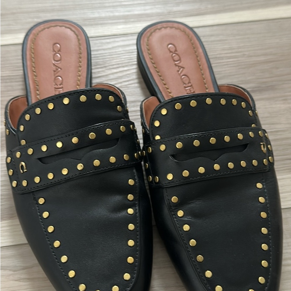 Coach Black and Gold Studded Women's Loafers
